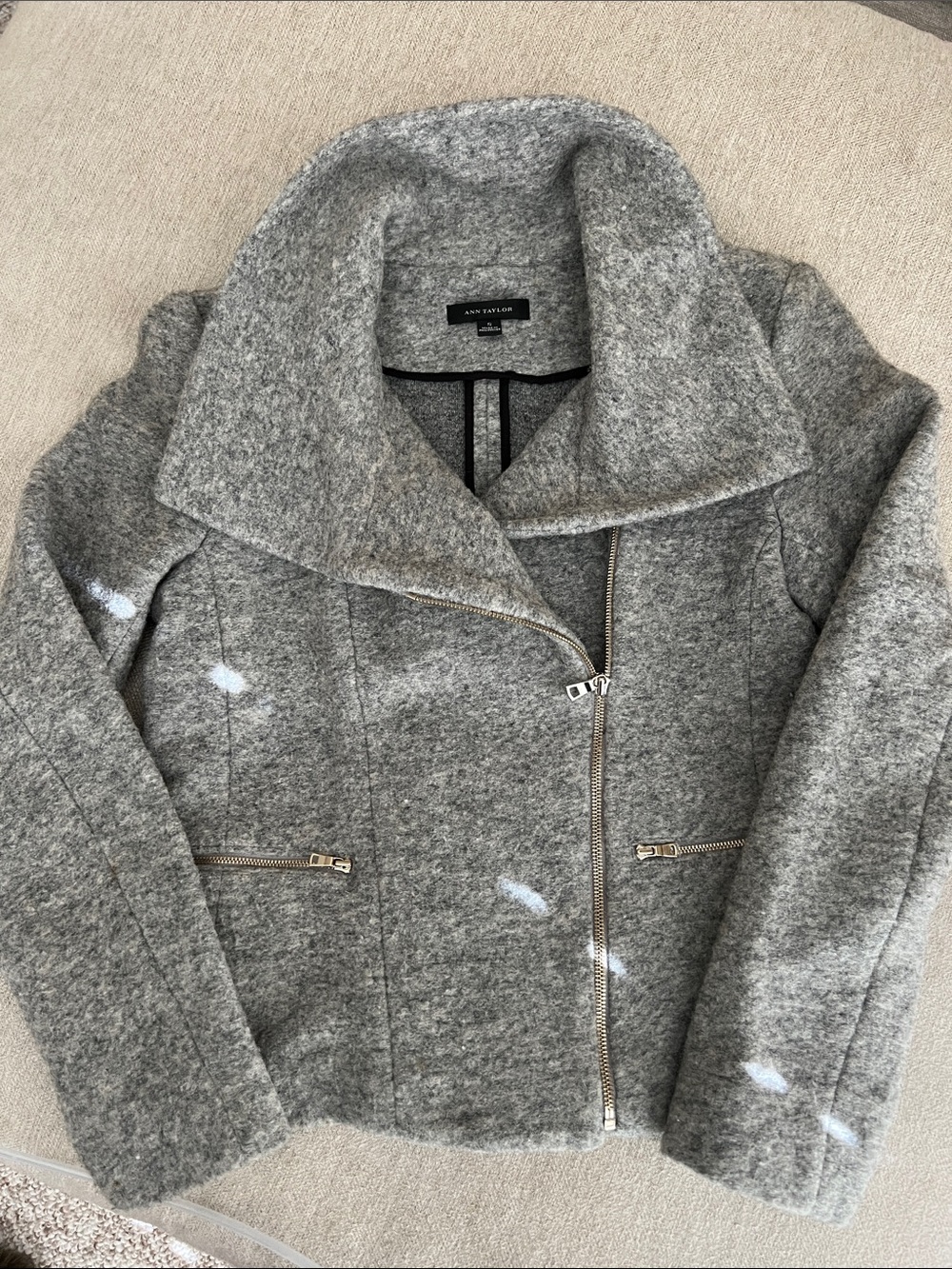 Ann Taylor Gray Asymmetrical Moto Zip Wool-Blend Jacket